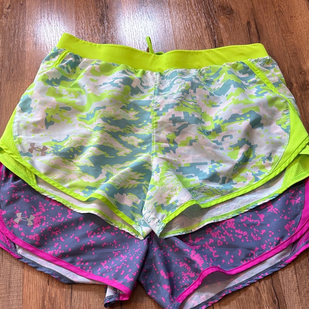 Under Armour Women's Neon Green and Pink Athletic Shorts